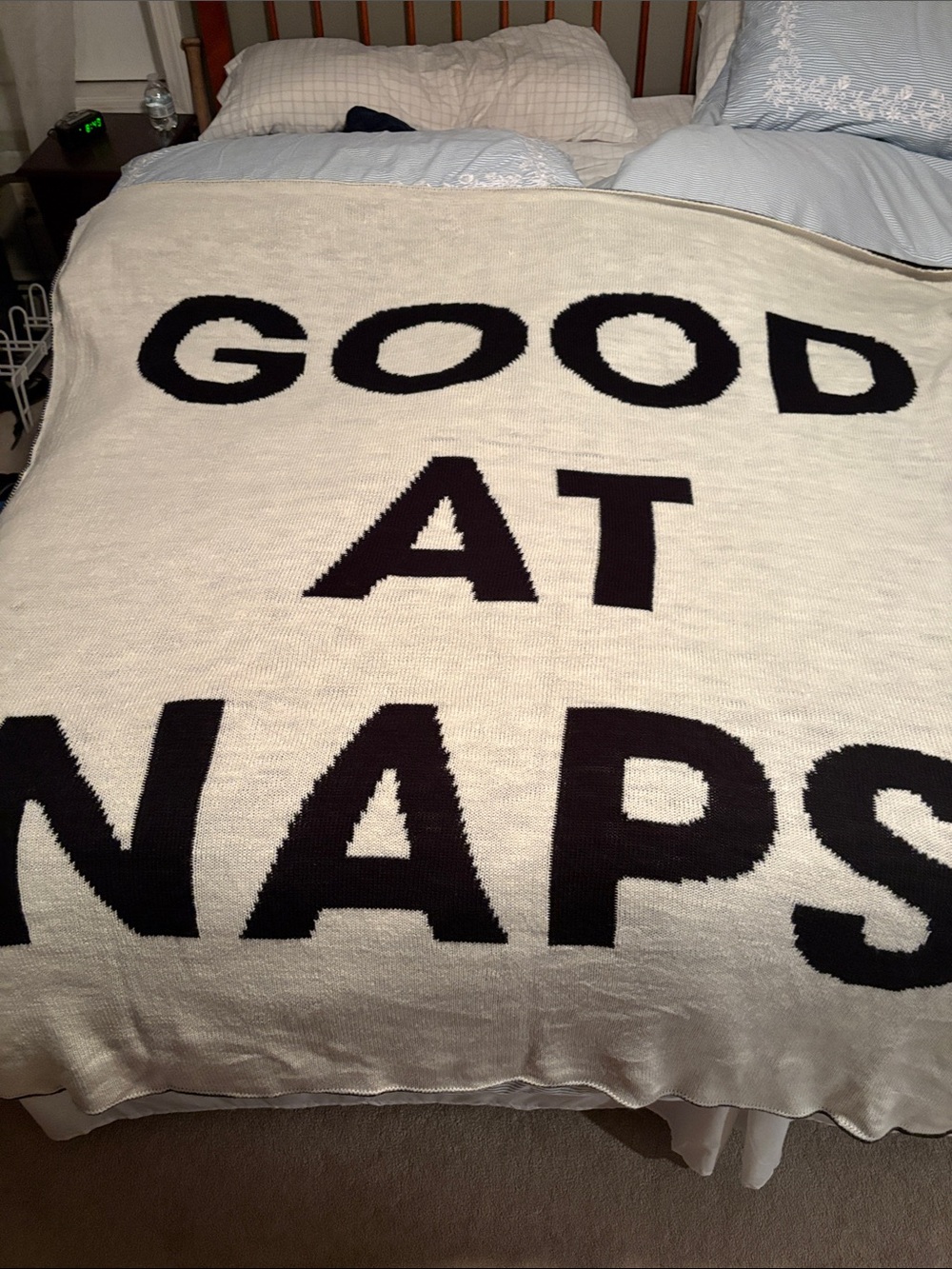 Good At Naps Knit Throw Blanket - Black on Cream Wild fable like new